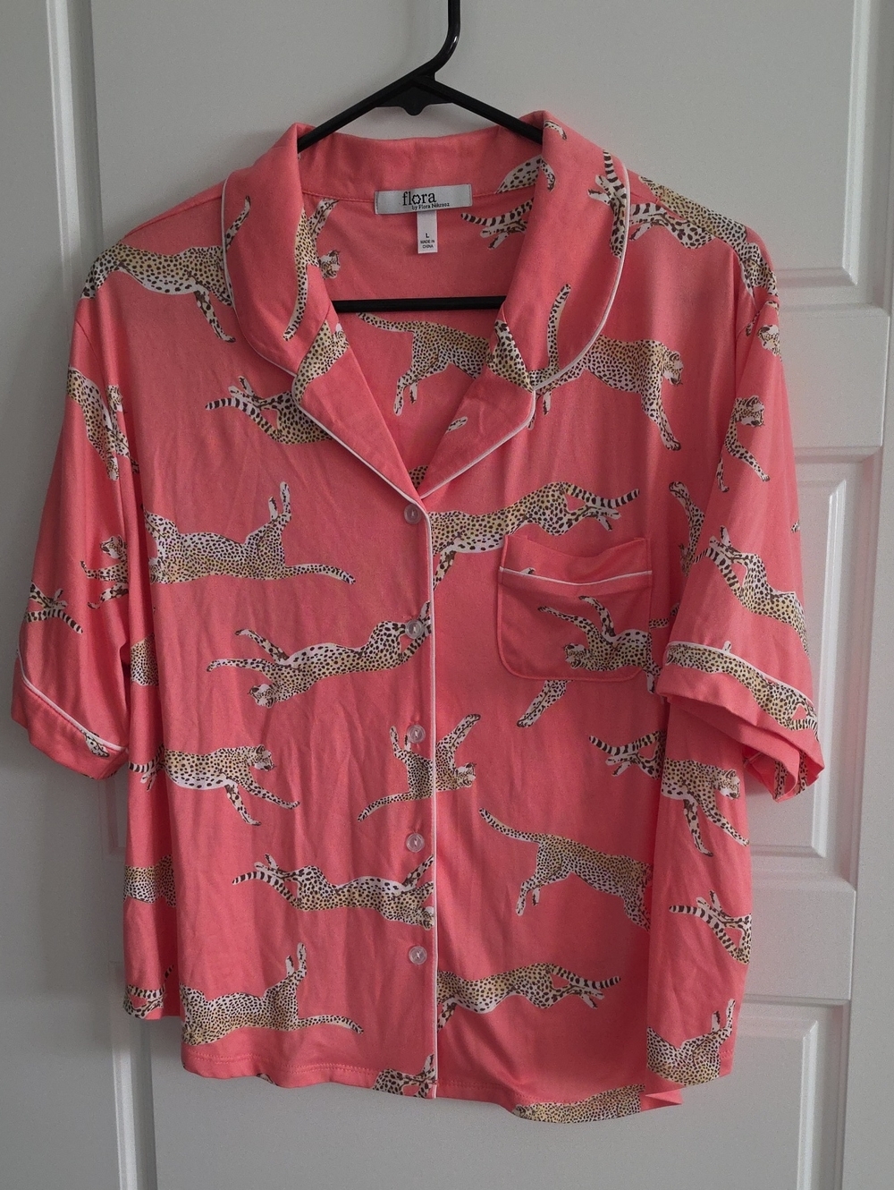 Flora Coral Pink Leopard-Print Short Sleeve Pajama SET